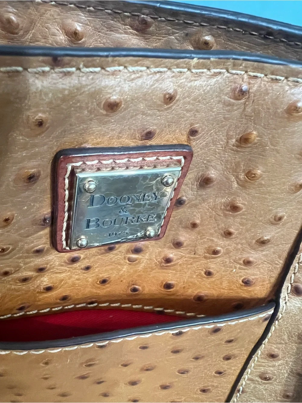 Vintage Dooney & Bourke Ostrich Embossed Leather Tote Shoulder Bag British Tan